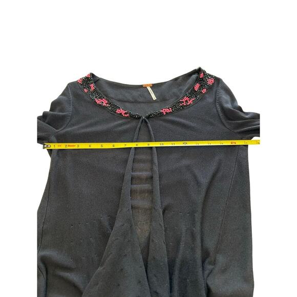 Free People Embellished Cardigan Black Beads Sequins Size S Boho Y2K Style - Picture 7 of 8